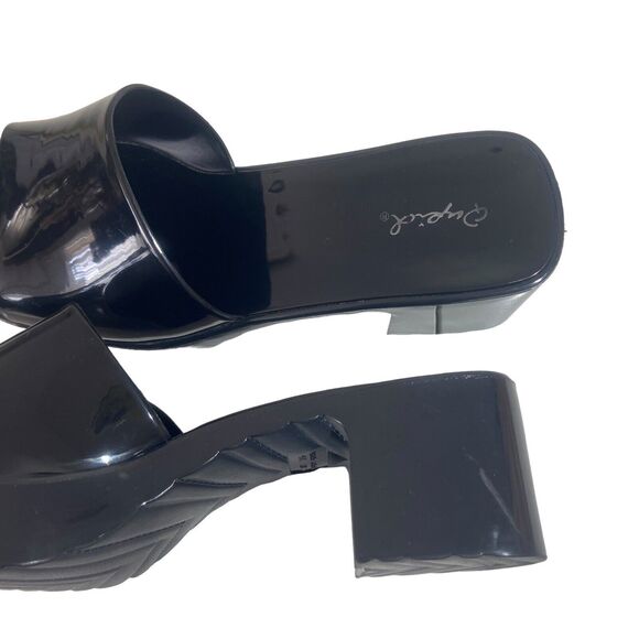 Qupid Stacie Open Toe Sandals Heeled Clogs Women's Size 6  Black PVC Platform - Picture 6 of 11